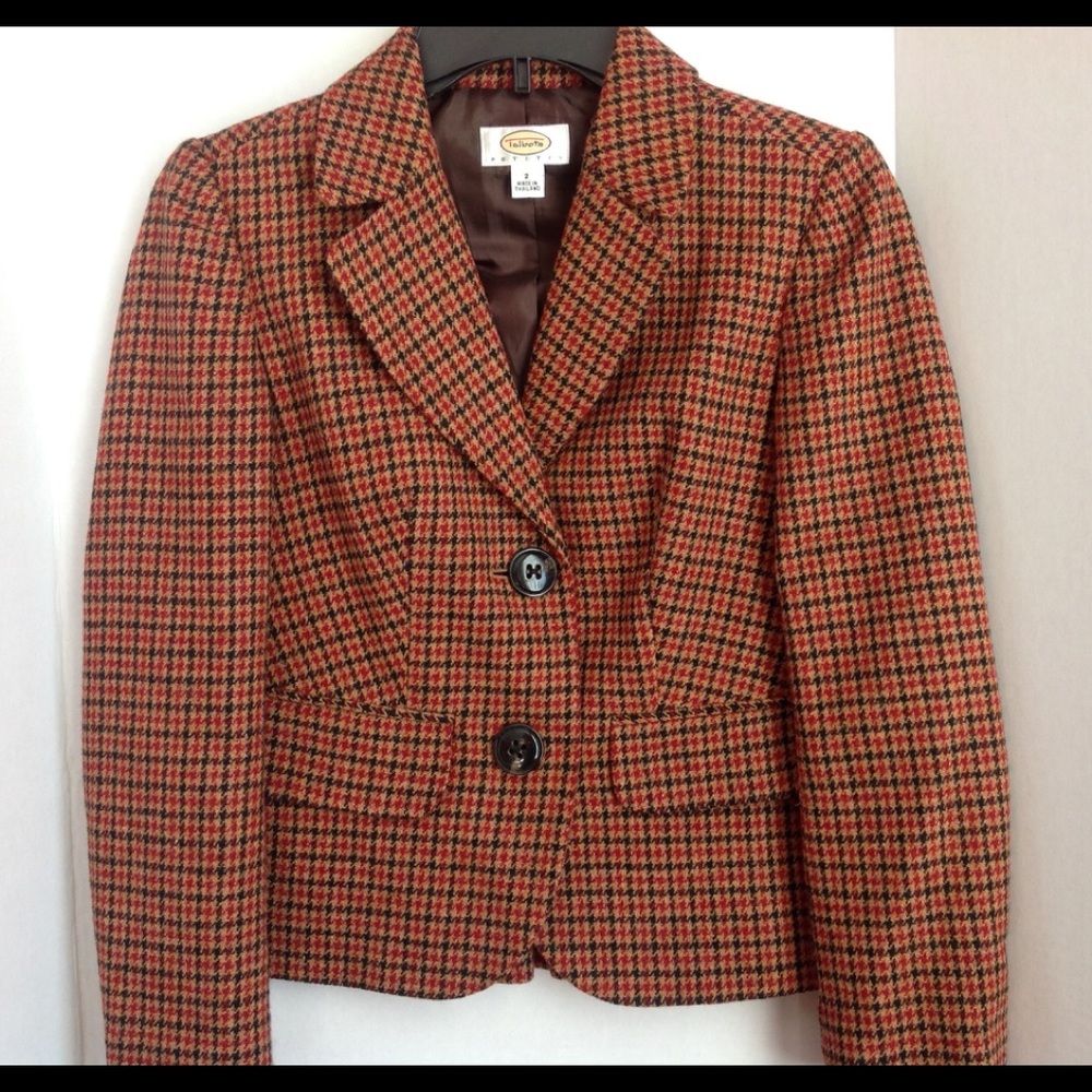 Talbots Red Black Plaid Blazer Petite Wool - Picture 2 of 4
